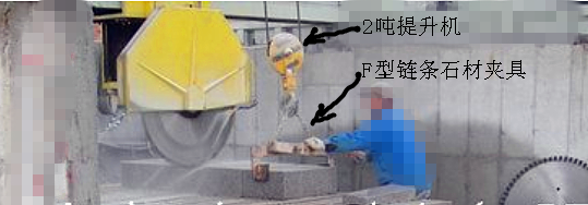 2噸提升機與F型鏈條夾具配合切割搬運大理石作業(yè)現(xiàn)場--河北東圣吊索具制造有限公司--石材夾具 2噸提升機與F型鏈條夾具配合切割搬運大理石作業(yè)現(xiàn)場--河北東圣吊索具制造有限公司--石材夾具